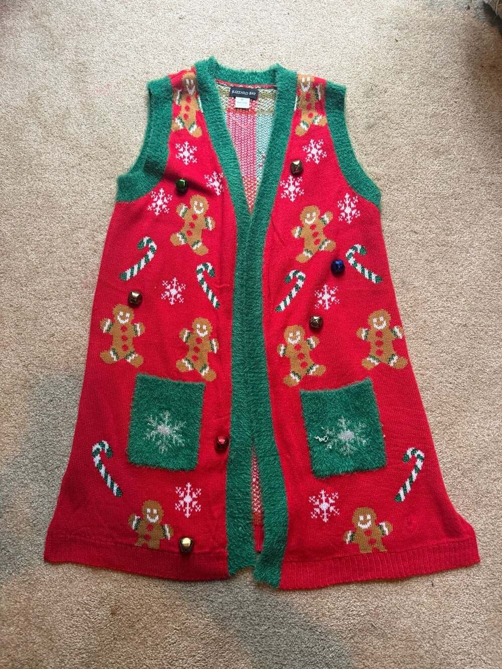 Blizzard Bay Christmas Sweater Vest Size M Gingerbread Man Ugly Holiday
